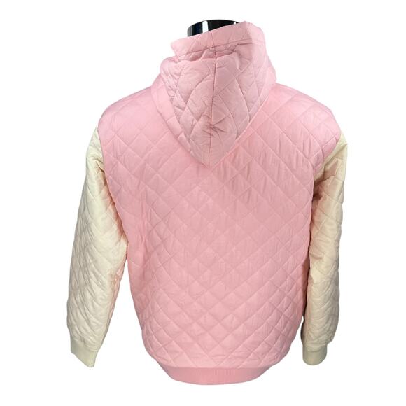 Teddy Fresh Quilted Puffer Jacket Mens Medium Colorblock Pastel Pink Green White - Picture 5 of 10